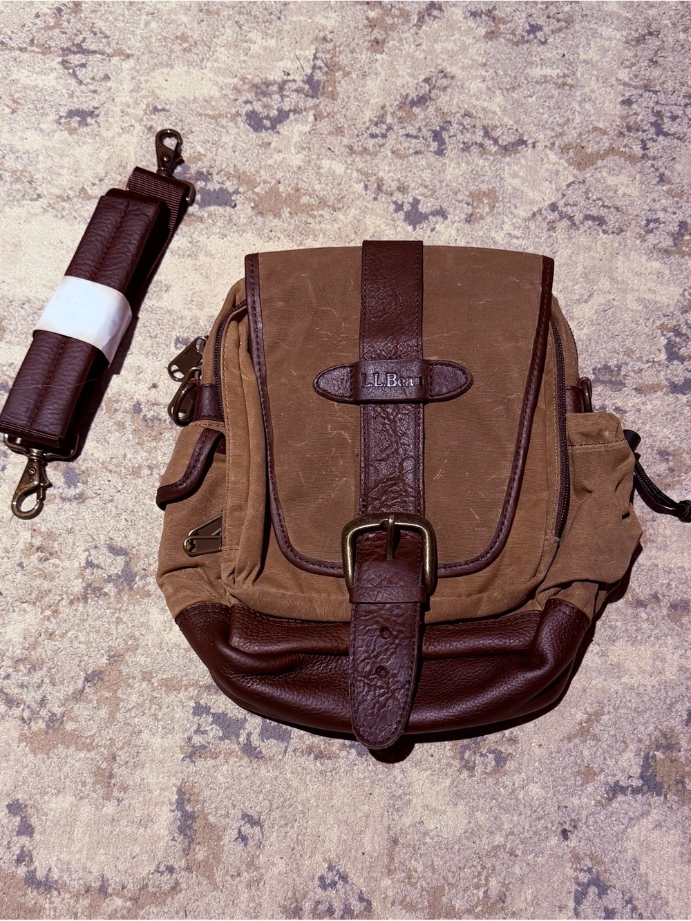 L.L. Bean Brown and Tan Canvas Leather Crossbody Bag